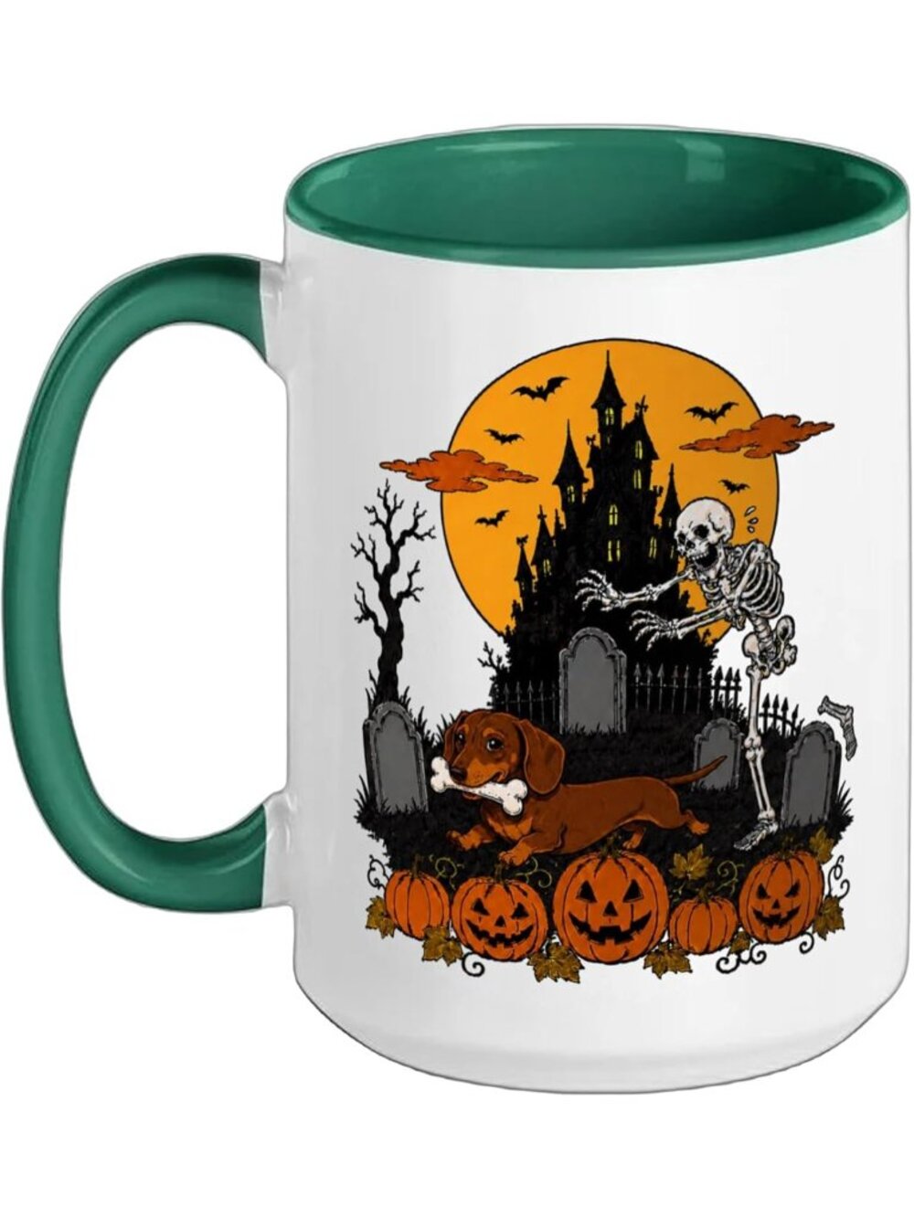 Funny Halloween Ceramic Mug, Dark Green & White, 15oz - Perfect for Spooky